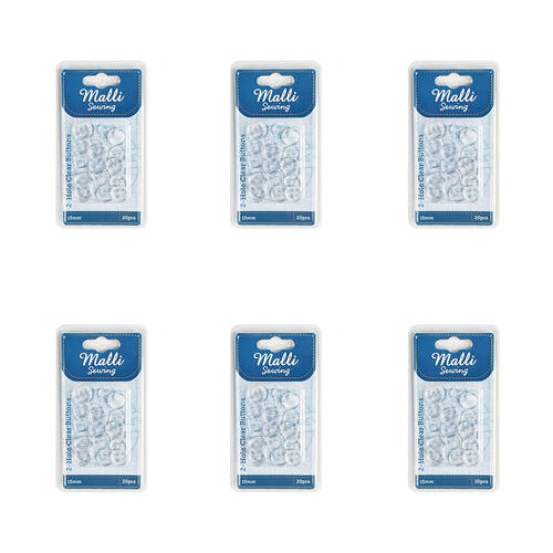 6x 20pc Malli Sewing Clear Plastic Sewing Round Buttons 15mm 