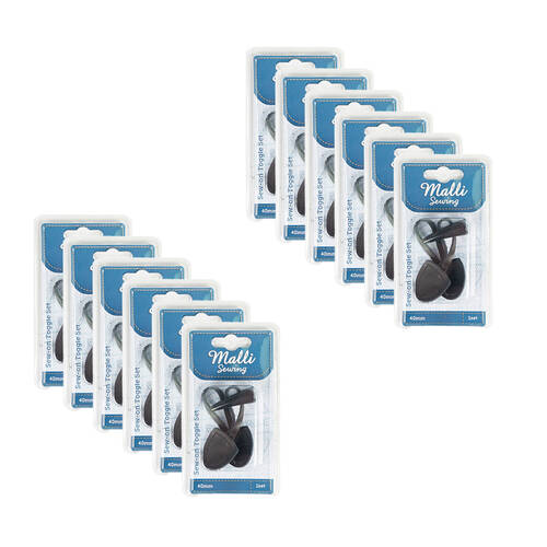 12PK Malli Sew-On Toggle Fastener Fabric Fastener 1-Set 40mm - Assorted