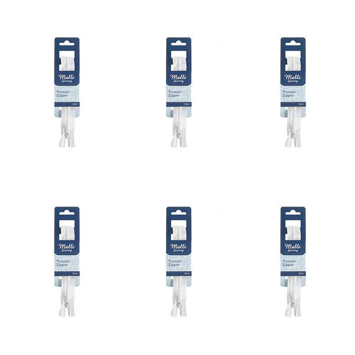 6PK Malli Sewing Nylon Trouser Replacement Zipper 18cm - Assorted