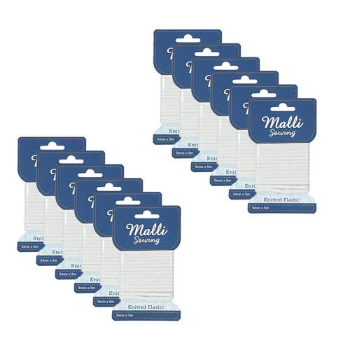 12PK Malli Sewing Soft Elastic Band Cord 3mm x 5M - Assorted