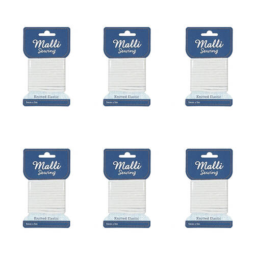 6PK Malli Sewing Soft Elastic Band Cord 3mm x 5M - Assorted