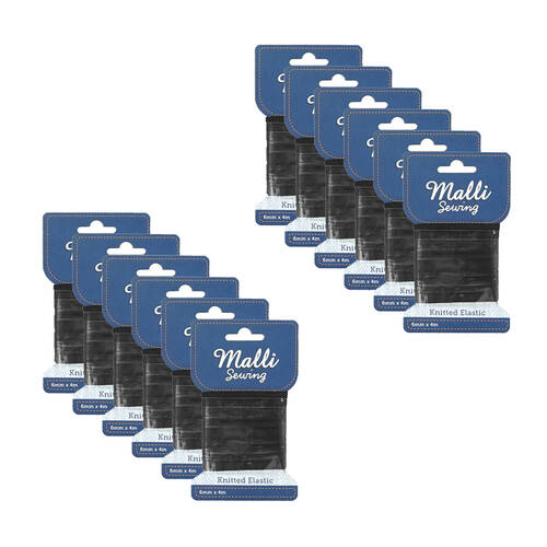 12PK Malli Sewing Soft Elastic Band Cord 6mm x 4M - Assorted