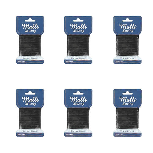 6PK Malli Sewing Soft Elastic Band Cord 6mm x 4M - Assorted