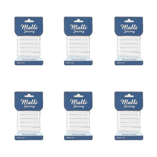 6PK Malli Sewing Soft Elastic Band Cord 10mm x 3M - Assorted