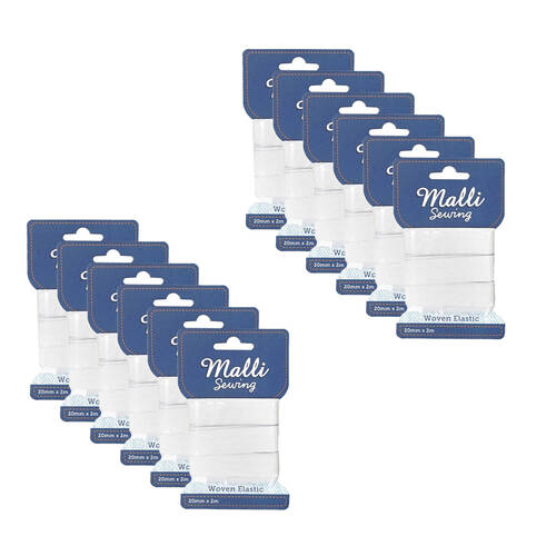 12PK Malli Sewing Soft Elastic Band Cord 20mm x 2M - Assorted