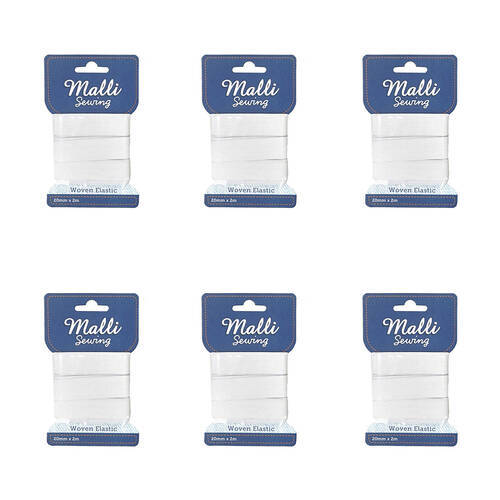6PK Malli Sewing Soft Elastic Band Cord 20mm x 2M - Assorted