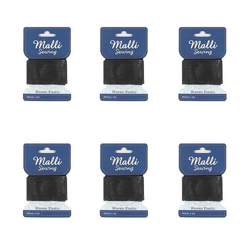 6PK Malli Sewing Soft Elastic Band Cord 40mm x 1M - Assorted