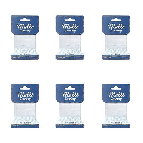 6PK Malli Sewing Round Hat Polyester/Latex Elastic Cord/String 1mm x 5M Assorted
