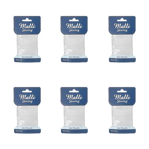 6PK Malli Sewing Round Hat Polyester/Latex Elastic Cord/String 3mm x 3M Assorted