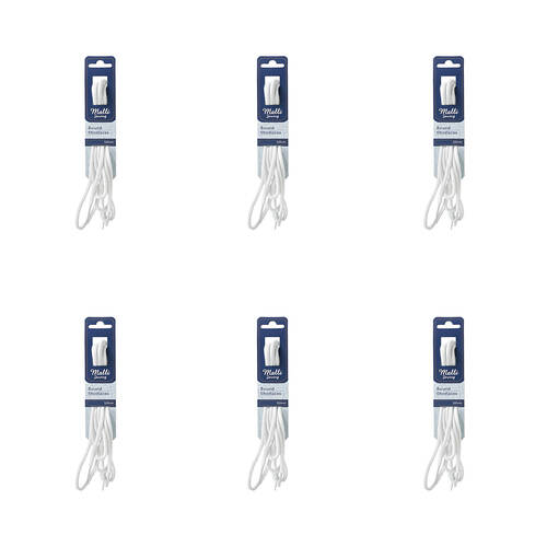 6PK Malli Sewing Round Replacement Shoelaces 120cm - White