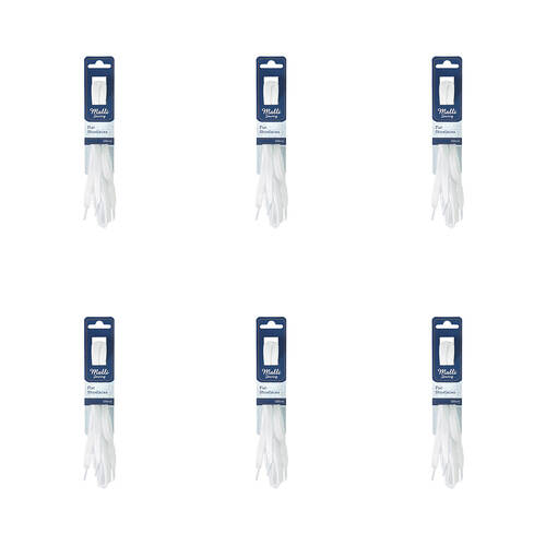 6PK Malli Sewing Flat Replacement Shoelaces 120cm - White