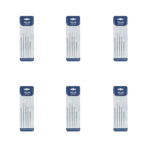 6x 4pc Malli Sewing Steel Long Hand Sewing Needles 75mm Silver - Assorted