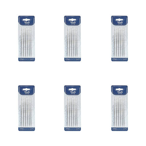6x 6pc Malli Sewing Steel Long Hand Sewing Needles 125mm - Silver