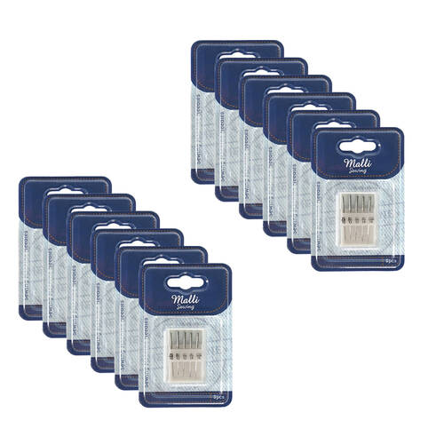 12x 5pc Malli Sewing Steel/Plastic Sewing Machine Needles Silver - Assorted 
