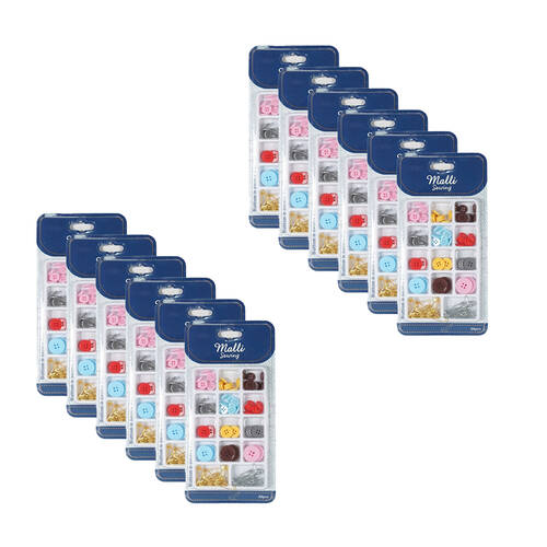 12PK Malli Sewing Resin/Plastic Button & Safety Pin Kit - Assorted