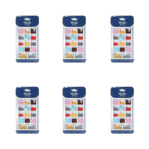 6PK Malli Sewing Resin/Plastic Button & Safety Pin Kit - Assorted