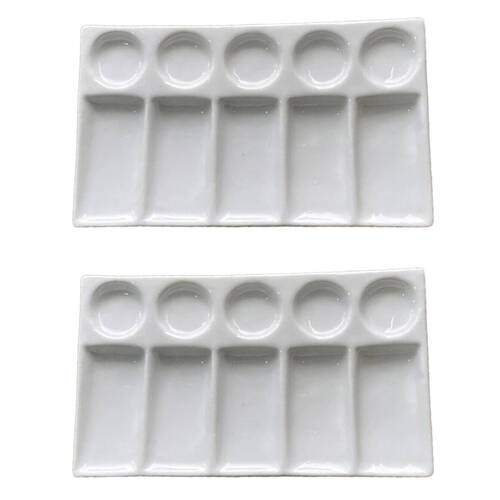 2PK Sinoart 10-Well Watercolour Painting Slant Palette 11x19cm Porcelain/Ceramic