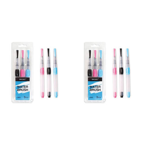 2x 3pc Sinoart Refillable Water Tank Synthetic Fibre Brush Set Pink/Blue/Black