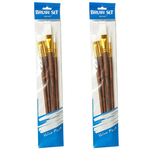 2x 4pc Sinoart Multipurpose Long Handle Painting Brush Set White Taklon