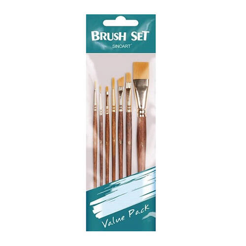 7pc Sinoart Multipurpose Short Handle Painting Brush Set Golden Taklon