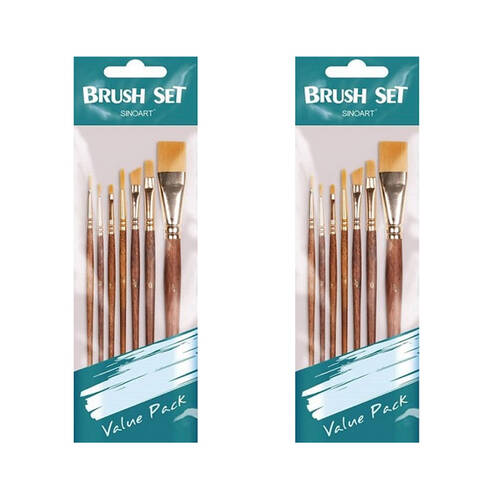 2x 7pc Sinoart Multipurpose Short Handle Painting Brush Set Golden Taklon