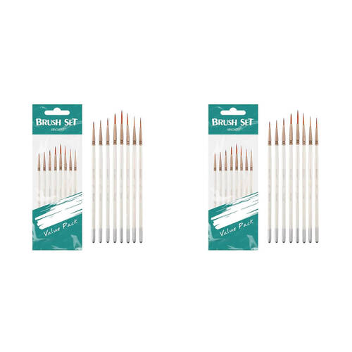 2x 8pc Sinoart Artists Short-Handle Fine Detail Brush Set Golden Taklon White
