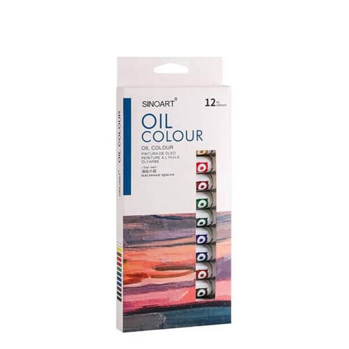 12pc Sinoart Student Bright & Rich Oil Paint Colours Tube Set 12ml Assorted