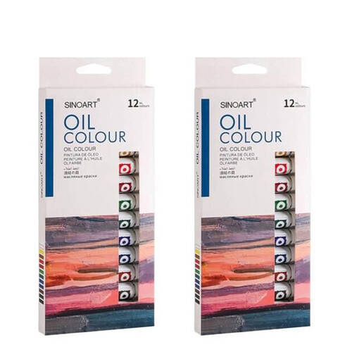 2x 12pc Sinoart Student Bright & Rich Oil Paint Colours Tube Set 12ml Assorted