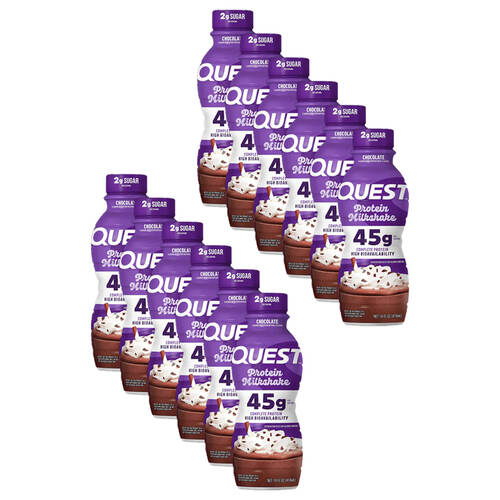 12PK Quest 45g High Protein Post Workout Milkshake Drink 414mL Chocolate