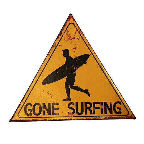 LVD Gone Surfing Metal 25cm Tin Sign Triangular Decor - Yellow/Black