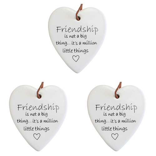 3PK LVD Ceramic Hanging 8x9cm Heart Friendship w/ Hanger Ornament Decor