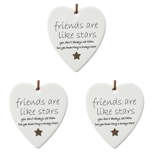 3PK LVD Ceramic Hanging 8x9cm Heart Friends Stars w/ Hanger Ornament Decor