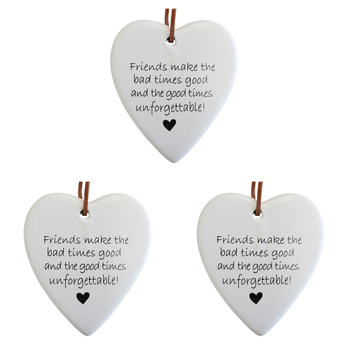 3PK LVD Ceramic Hanging 8x9cm Heart Unforgetable w/ Hanger Ornament Decor