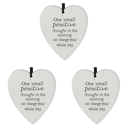 3PK LVD Ceramic Hanging 8x9cm Heart Positive w/ Hanger Ornament Decor