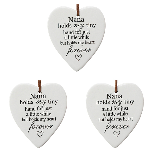 3PK LVD Ceramic Hanging 8x9cm Heart Nana Forever w/ Hanger Ornament Decor