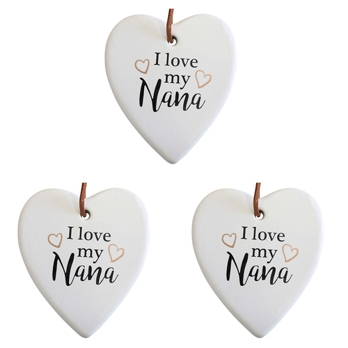 3PK LVD Ceramic Hanging 8x9cm Heart My Nana w/ Hanger Ornament Decor
