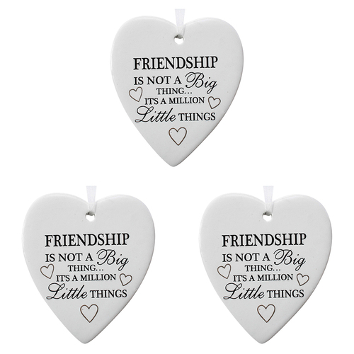 3PK LVD Ceramic Hanging 8x9cm Heart Friendship w/ Hanger Ornament Decor