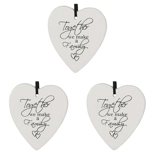 3PK LVD Ceramic Hanging 8x9cm Heart Together Family w/ Hanger Ornament Decor