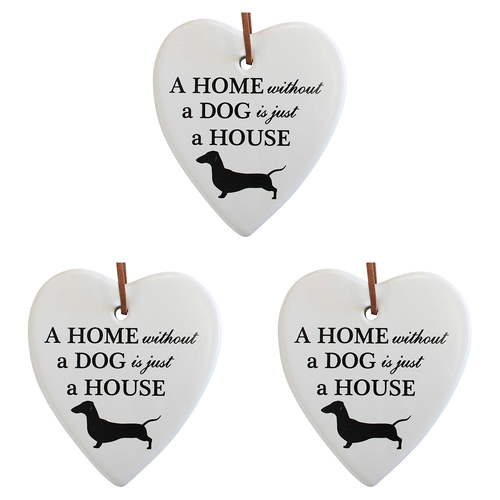 3PK LVD Ceramic Hanging 8x9cm Heart Dog Home Ornament Decor