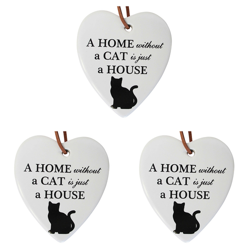 3PK LVD Ceramic Hanging 8x9cm Heart Cat Home Ornament Home Decor