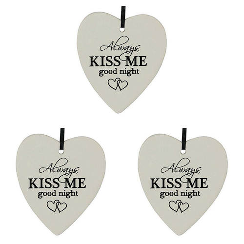 3PK LVD Ceramic Hanging 8x9cm Heart Kiss Me w/ Hanger Ornament Decor
