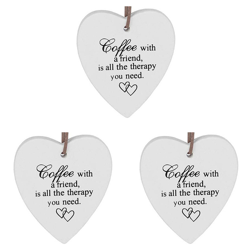 3PK LVD Ceramic Hanging 8x9cm Heart Coffee w/ Hanger Ornament Decor