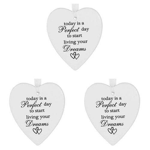 3PK LVD Ceramic Hanging 8x9cm Heart Living Dream w/ Hanger Ornament Decor