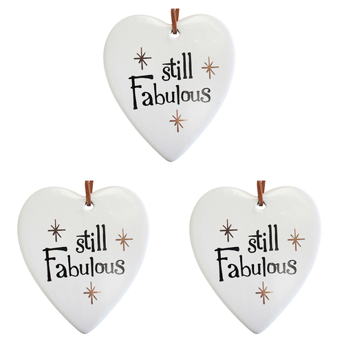 3PK LVD Ceramic Hanging 8x9cm Heart Fabulous w/ Hanger Ornament Decor