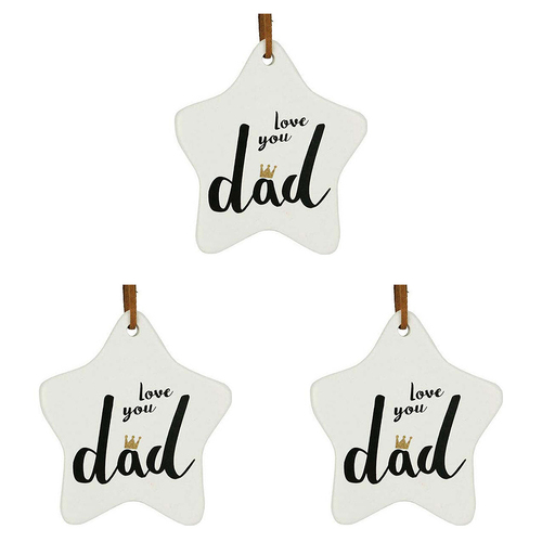 3PK LVD Ceramic Hanging 8x9cm Star Love You Dad w/ Hanger Ornament Decor