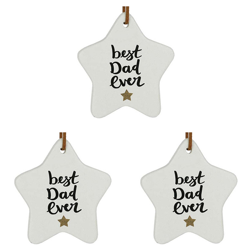 3PK LVD Ceramic Hanging 8x9cm Star Best Dad Ever w/ String Ornament Decor