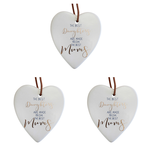 3PK LVD Ceramic Hanging 8x9cm Heart Daughters w/ Hanger Ornament Decor