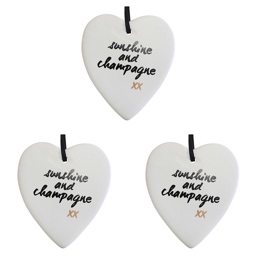 3PK LVD Ceramic Hanging 8x9cm Heart Sunshine w/ Hanger Ornament Decor