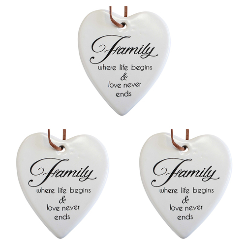 3PK LVD Ceramic Hanging 8x9cm Heart Family w/ Hanger Ornament Decor