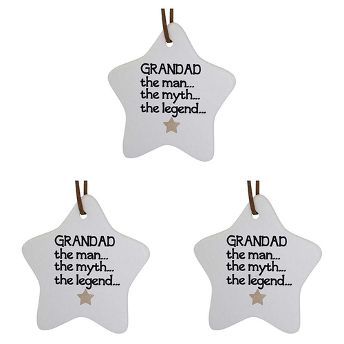 3PK LVD Ceramic Hanging 8x9cm Star Grandad w/ String Ornament Decor